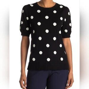 Adrianna Papell Intarsia Polka Dot Puff Sleeve Sweater